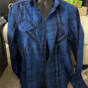 Blue Plaid Button-Up Shirt